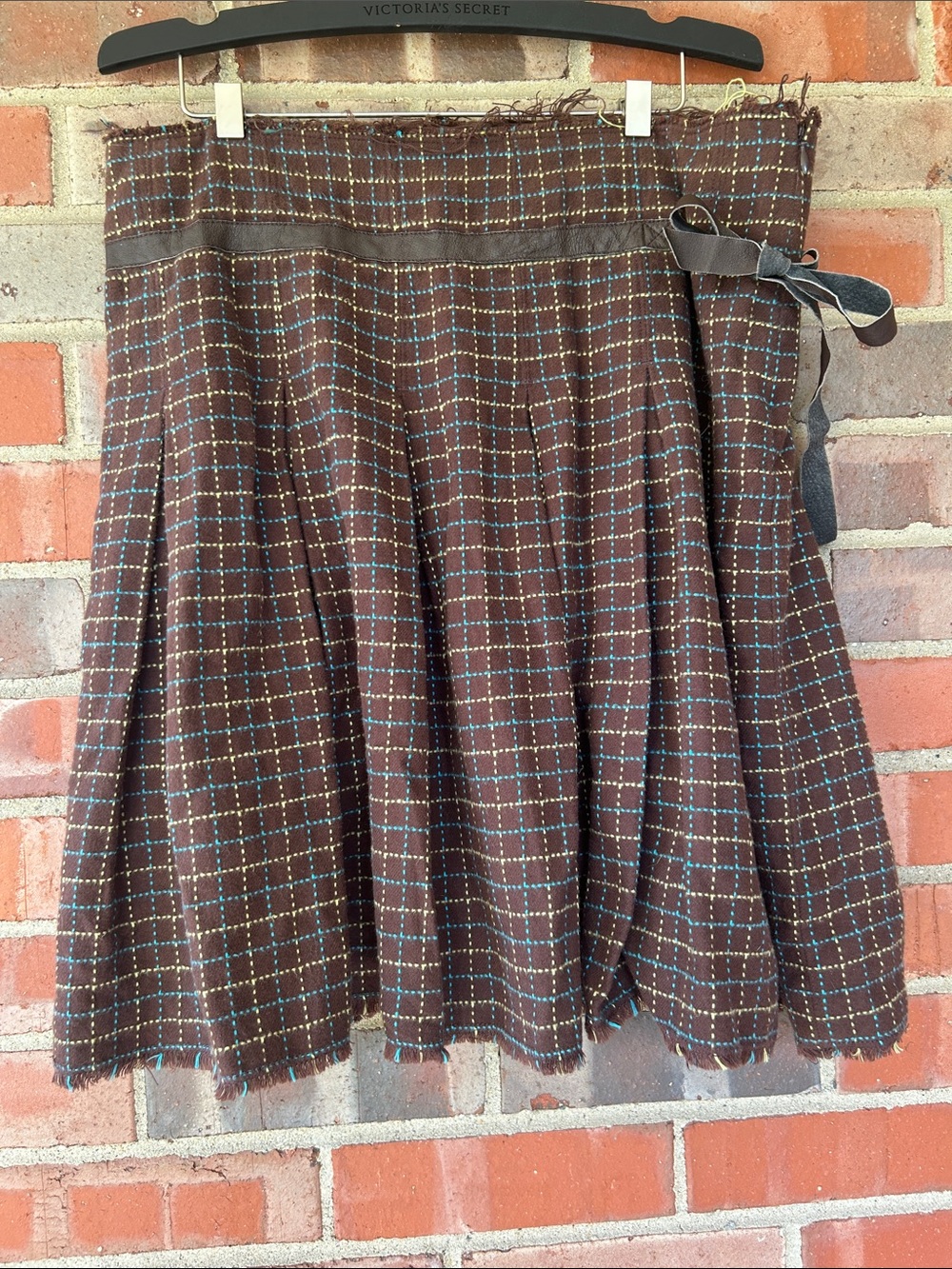 Brown flannel Plaid A-Line Skirt with Side Tie by Free People